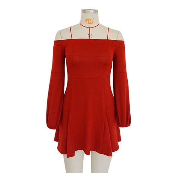 🌺Free Life Red Off Shoulder Puff Sleeves Dress - Picture 3 of 6